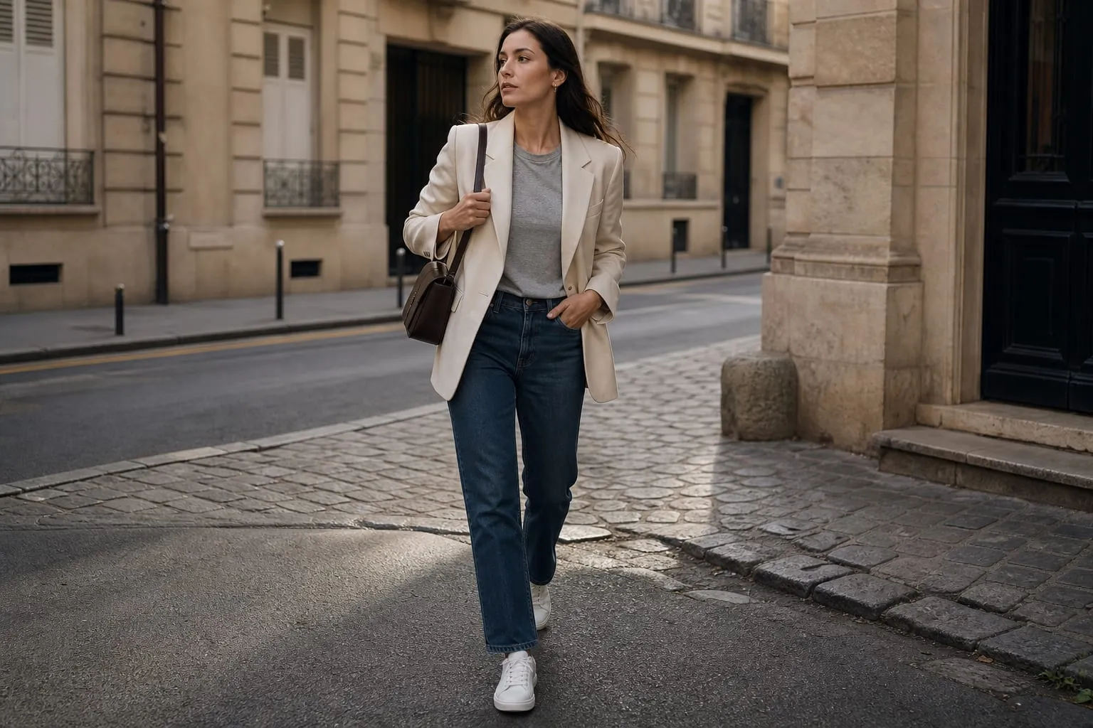 Une basket blanche épurée, pièce pivot d’un vestiaire contemporain.
