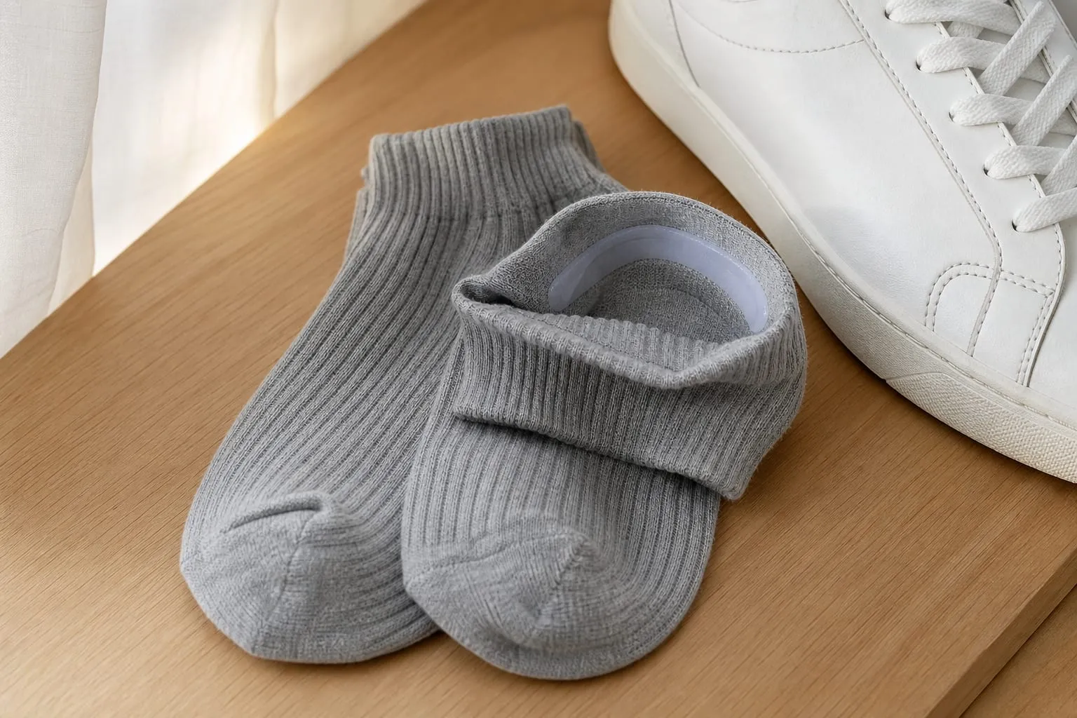 Bande élastiquée renforcée, bande de silicone au talon : deux détails qui décident si une chaussette tient en place.