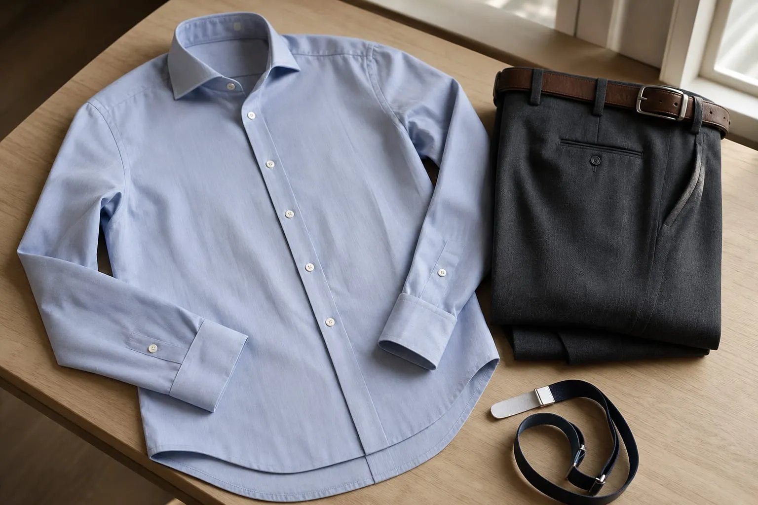 Des pans longs et un pantalon à taille juste gardent la chemise rentrée sans y penser.