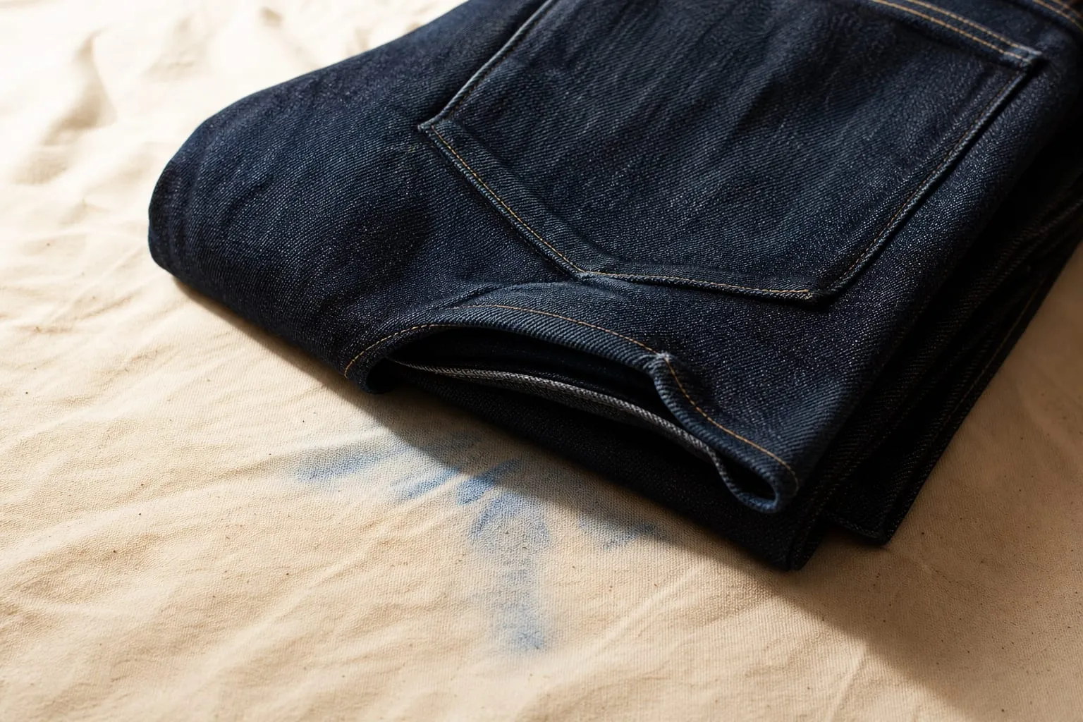 Le crocking, ce déteignage par frottement, vient de l'indigo en surface d'un jean neuf qui n'a pas encore trouvé de quoi s'accrocher durablement à la fibre.