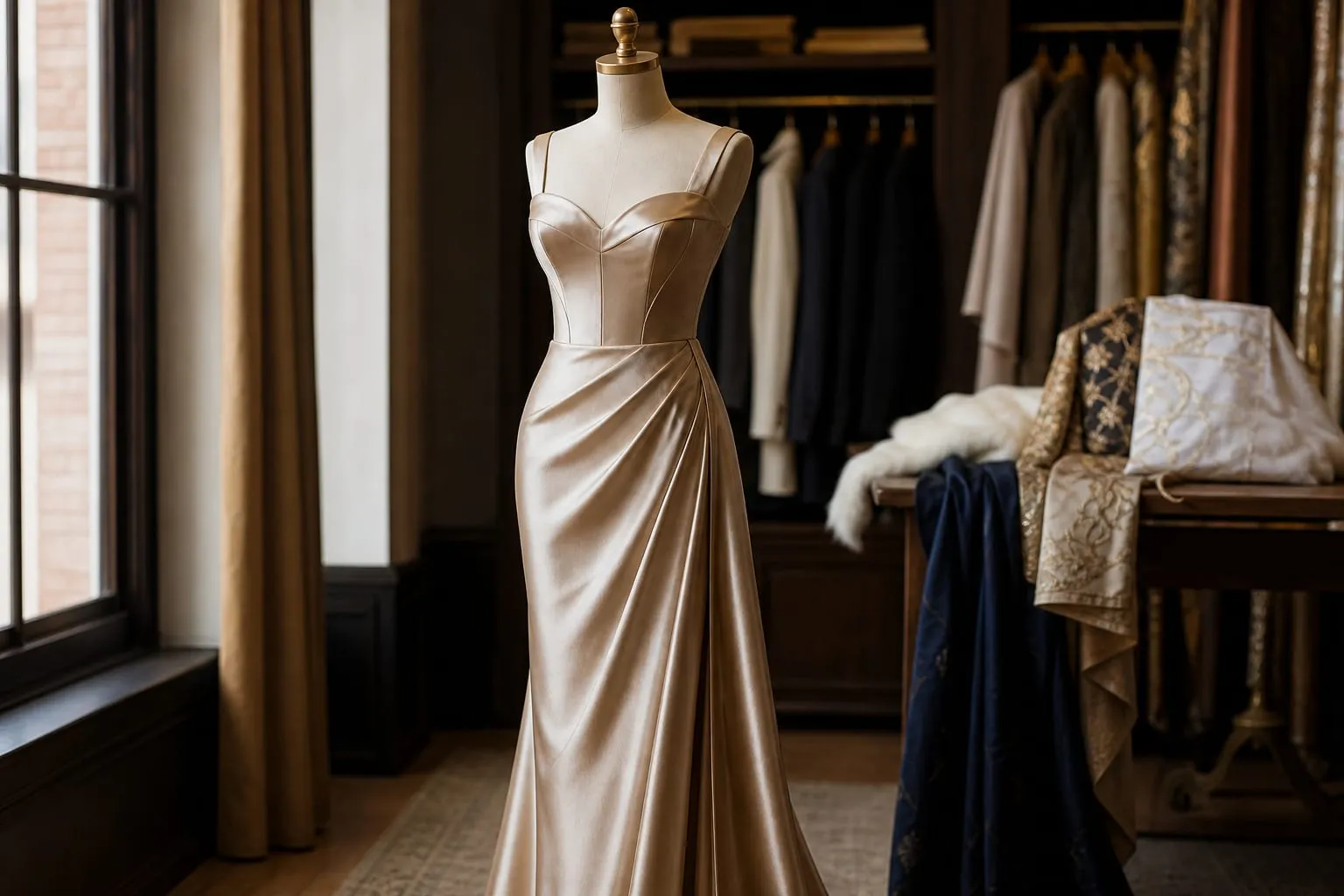 Une robe de cérémonie choisie avec attention aux détails de coupe et de matière.