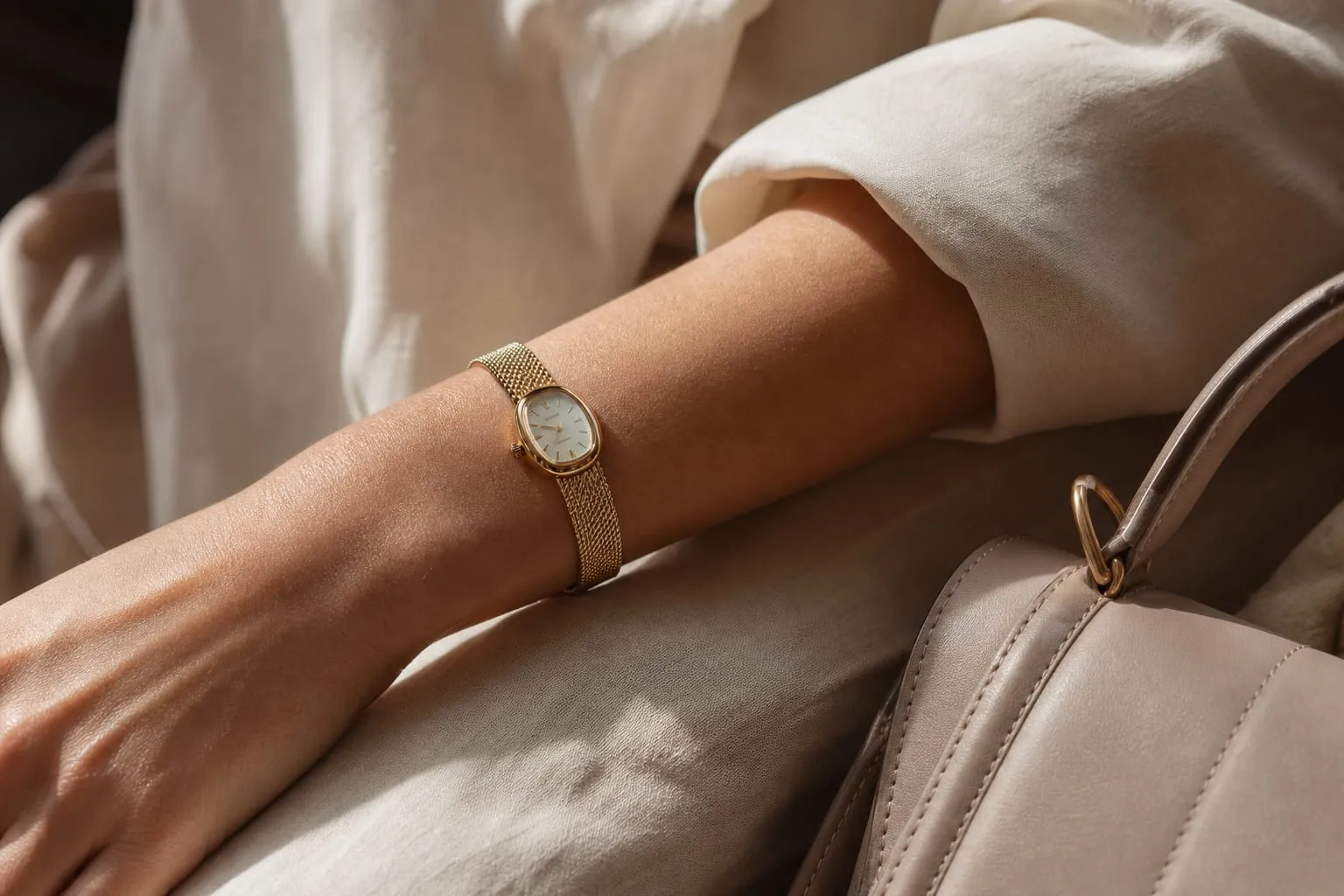 Une montre fine en acier doré, pensée comme un bijou de tous les jours.