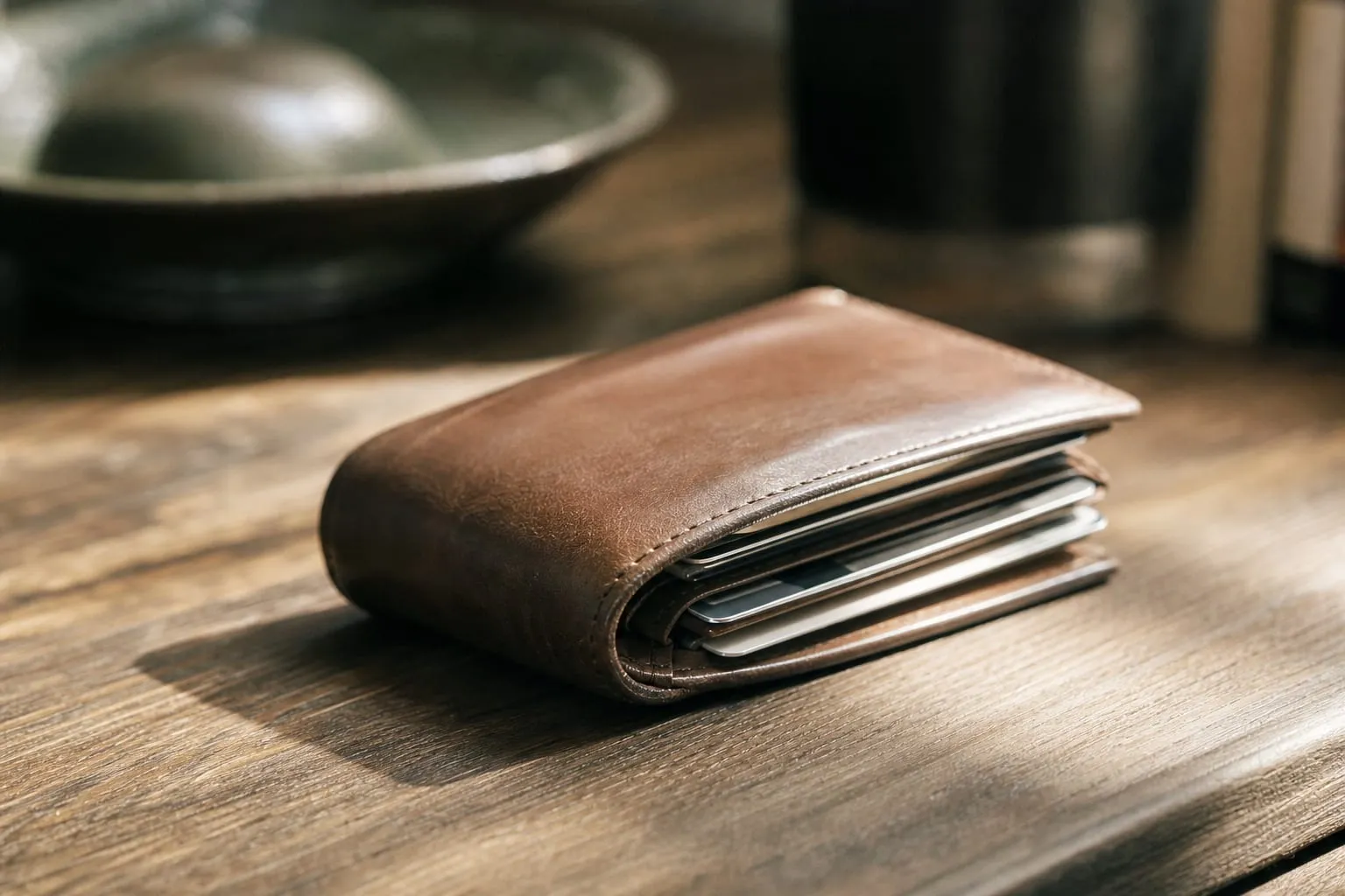 Un portefeuille en cuir se déforme surtout sous le poids des cartes accumulées, un phénomène mécanique indépendant de la qualité du cuir.