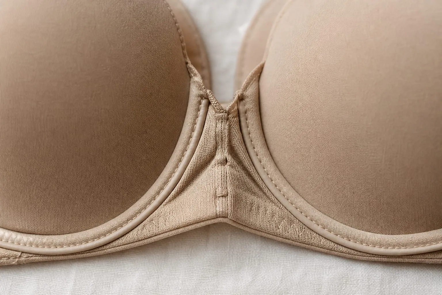 Un point de couture bien placé referme le biais qui enveloppe l'armature et empêche celle-ci de ressortir à nouveau.