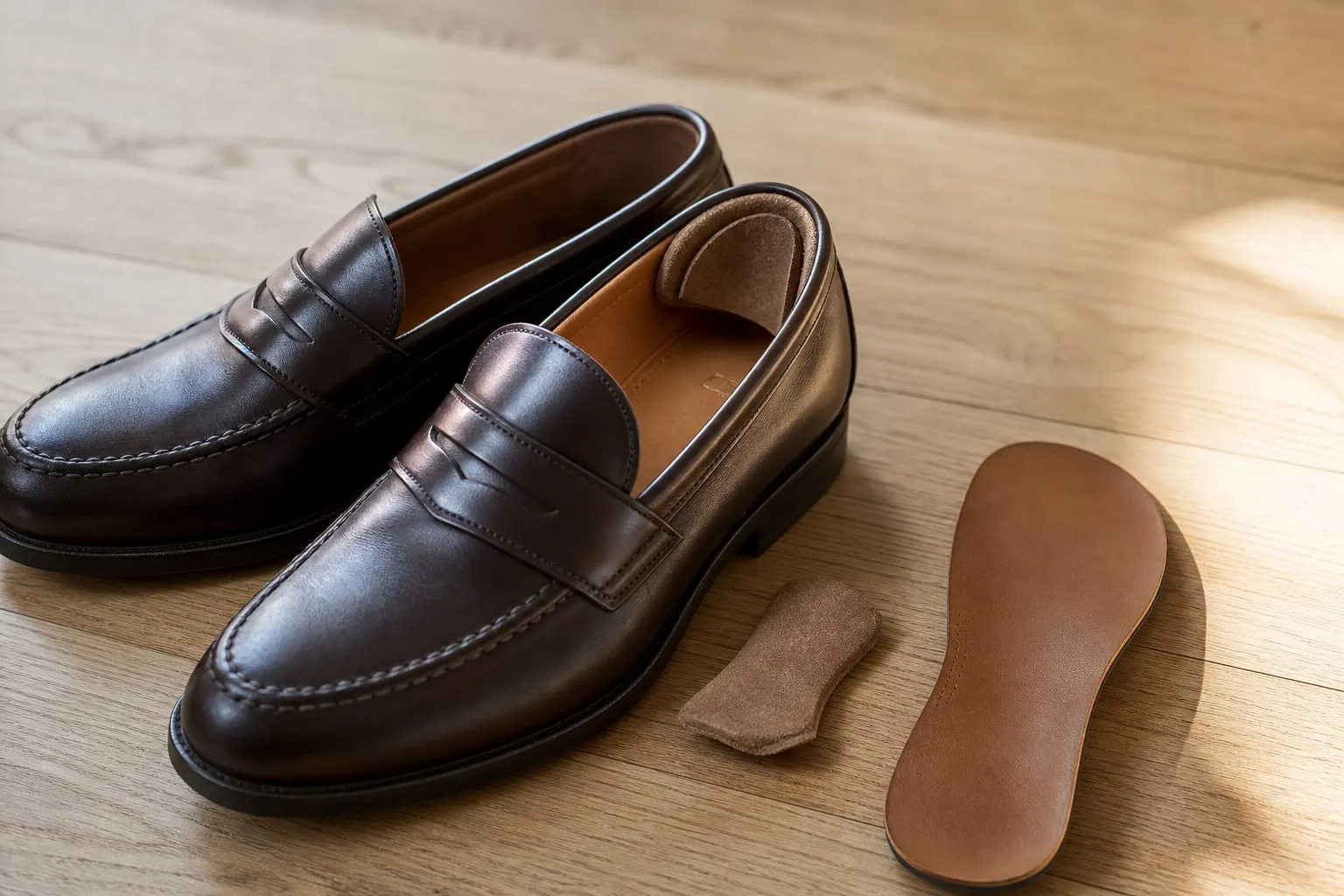 Un coussinet sous la tige repousse le pied vers l'arrière et cale le talon du mocassin.